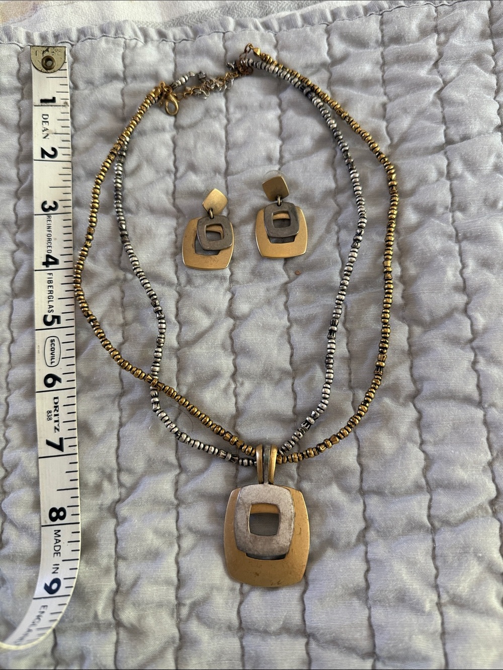 Two-Tone Gold & Silver Geometric Necklace and Earring Set